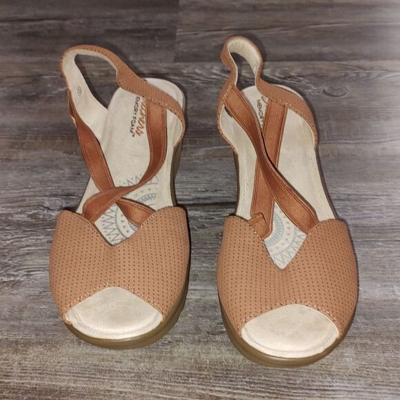 Skechers memory foam brown strap wedge sandals Sz 9.5 NWOT - Picture 2 of 7